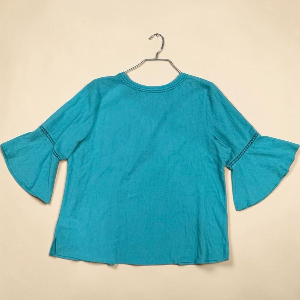 d&co Denim & Company Women’s 1X Turquoise Boho Peasant Blouse - Picture 6 of 12